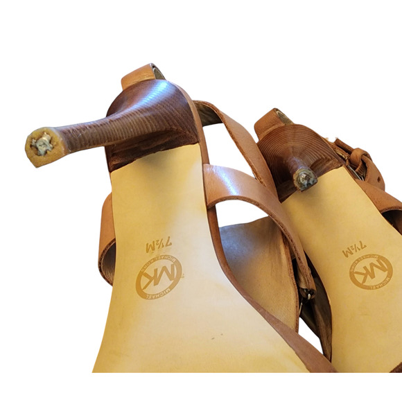 Michael Kors tan leather Open Toe high heels size 7.5M - Picture 6 of 8